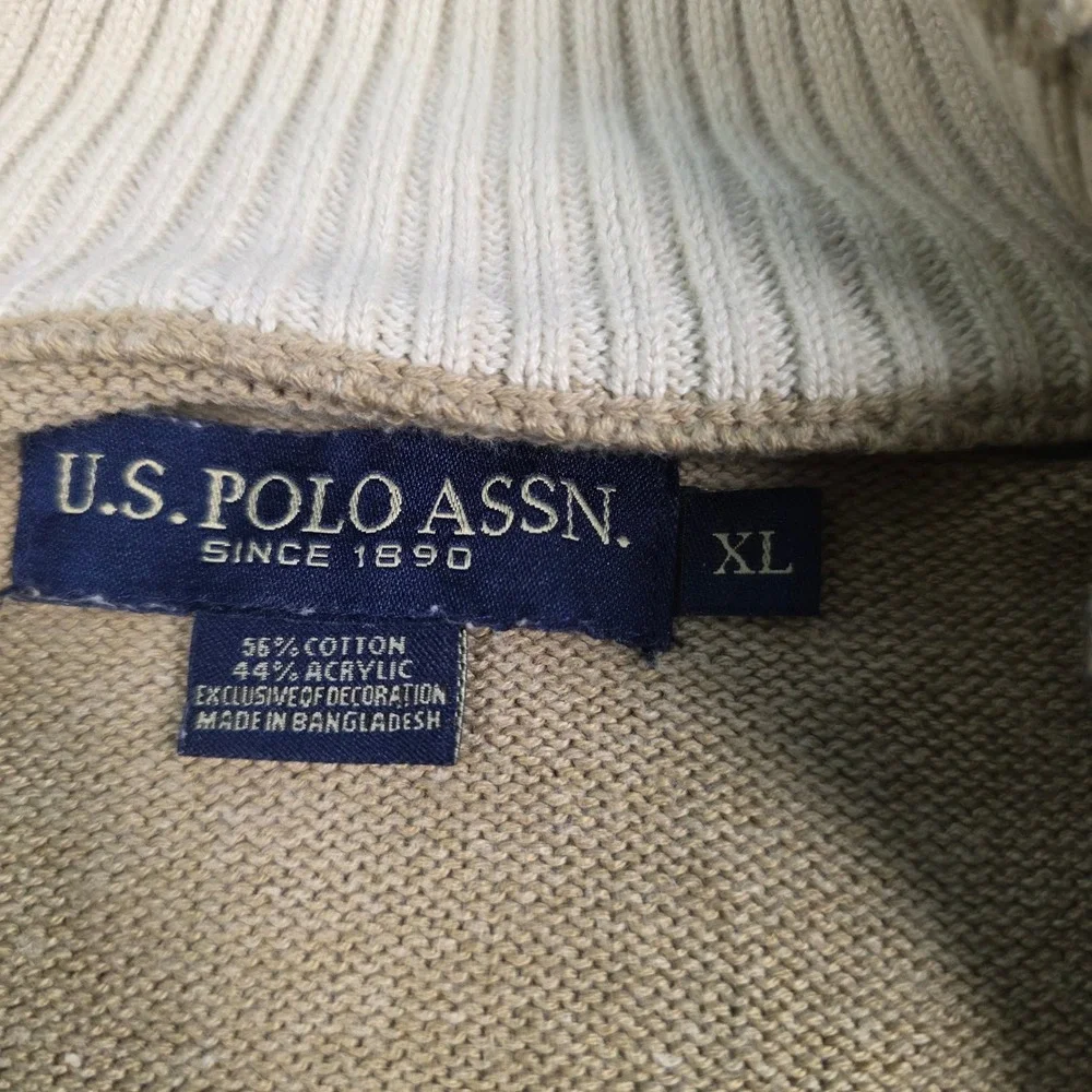 US Polo Assn Quarter Zip Sweater Mens XL Brown Stripe Mock Neck granola gorpcore